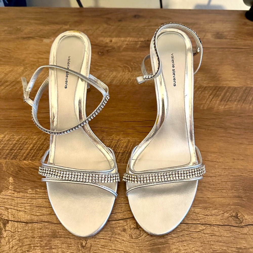 Valerie Stevens “Lady” Silver Strappy Heels